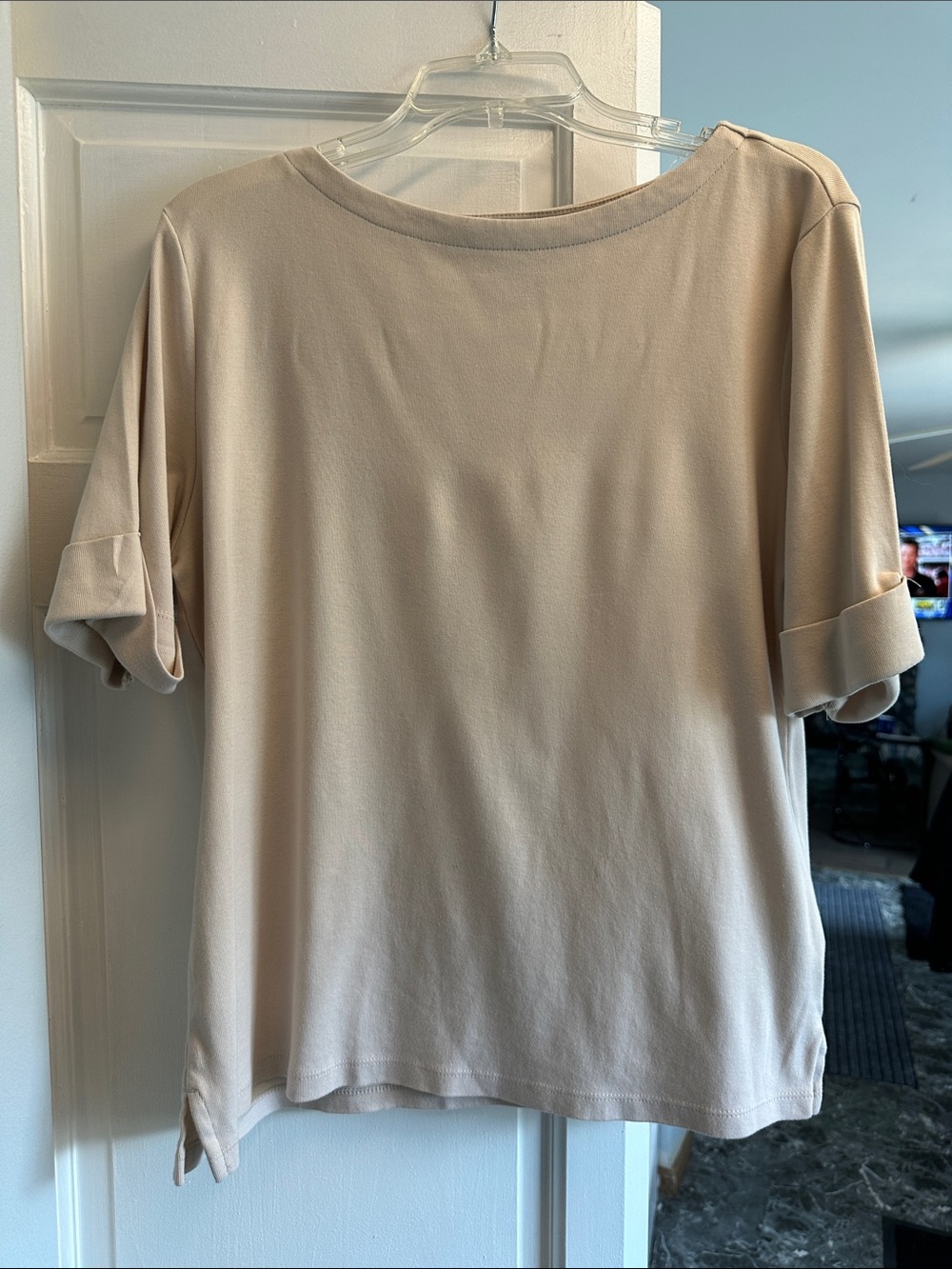 Karen Scott Cream Short Sleeve Roll-Cuff Tee